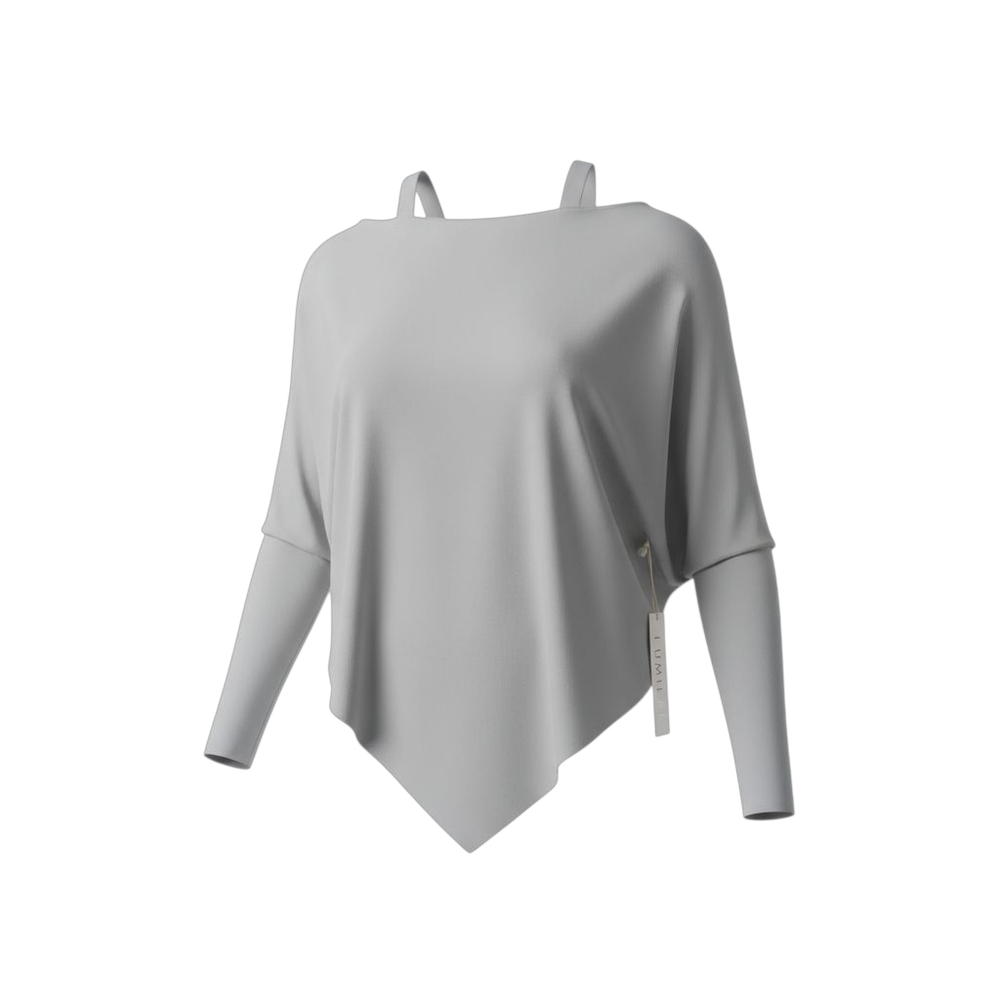 Women's Lumiere Open Shoulder Grey Knit Sweater Size L Assymetrical Poncho NWT